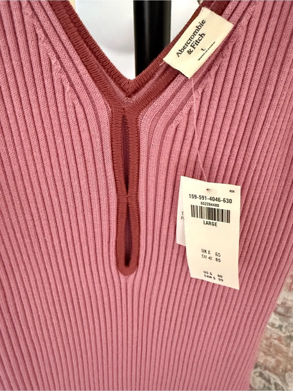 Abercrombie Sleeveless Pink Ribbed V-Neck Maxi Dress